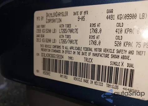 2006 Dodge Ram 3500 Laramie из США, поврежденный, VIN 3D3LX39C66G159334